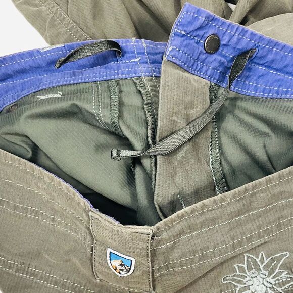 Kuhl Kendra Capri Pants Beige Olive Cropped Hiking Pant Embroidered Size 12 - Picture 8 of 8